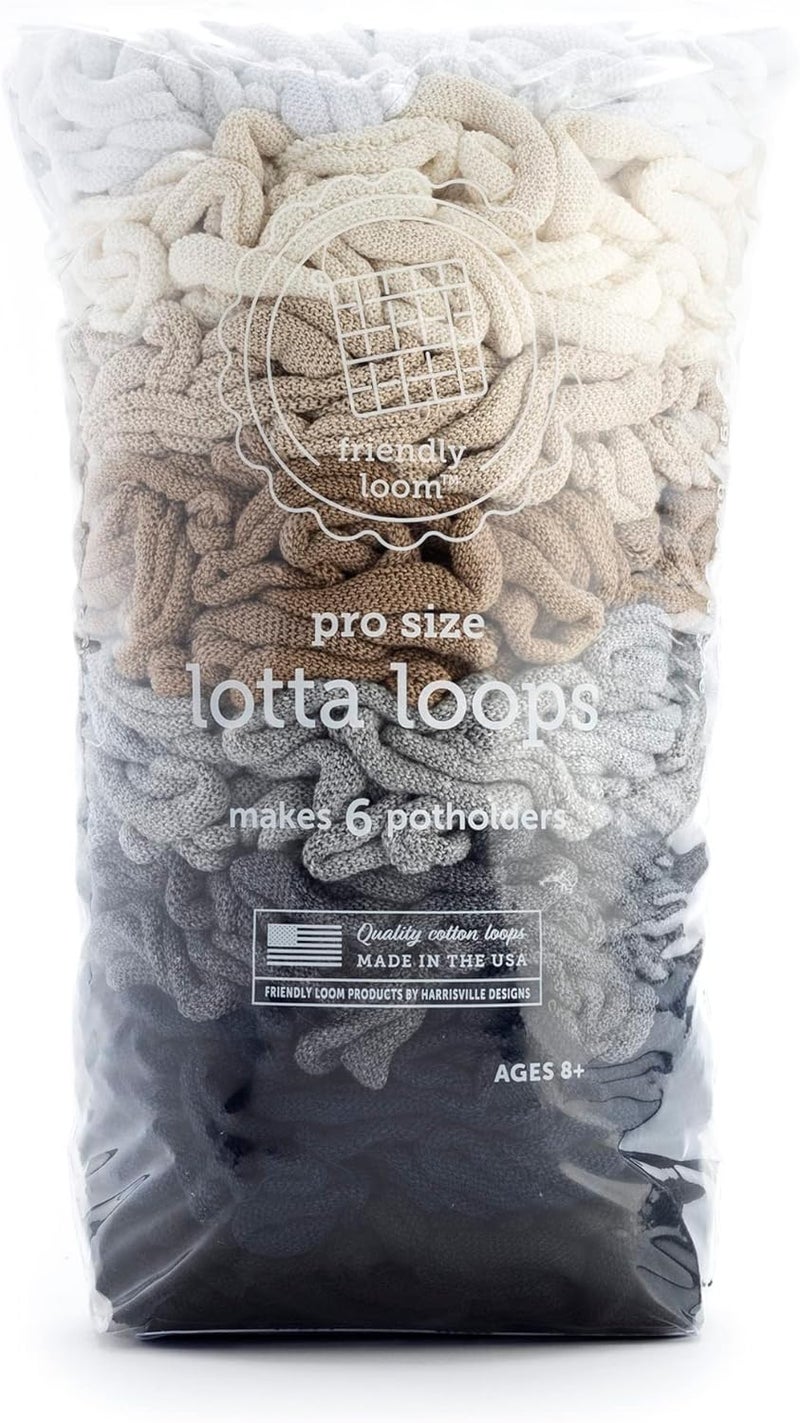 friendly loom Quality Cotton Weaving Loops in Neutral Colors – 10” PRO Size | Makes 6 Colorful Potholders | DIY Craft Refill Lotta Loops for Kids & Adults - Image 1